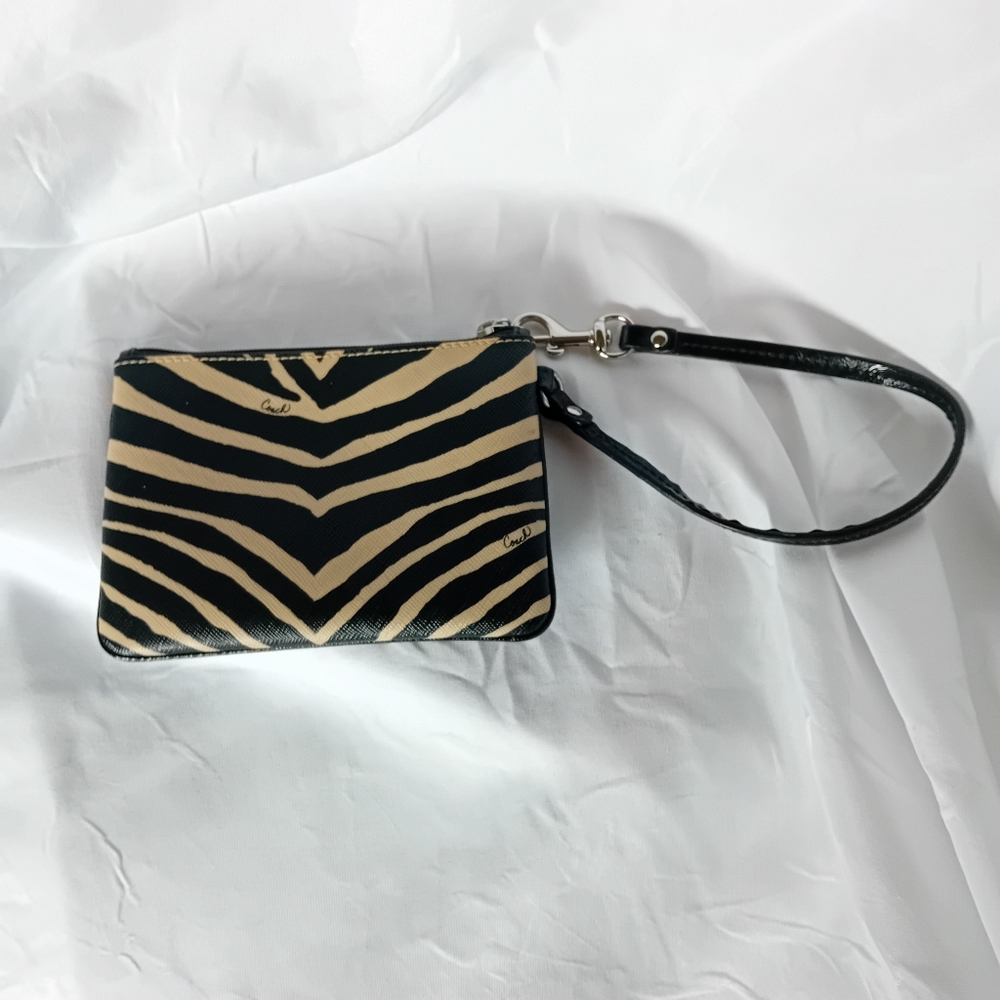 Coach Black and Tan Zebra Print Women's Wristlet Clutch Bag - Picture 4 of 13